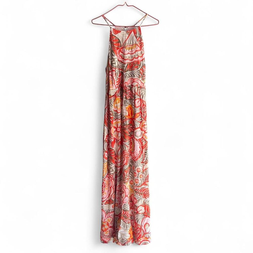 Printed Maxi Dress in Coral and Pink
